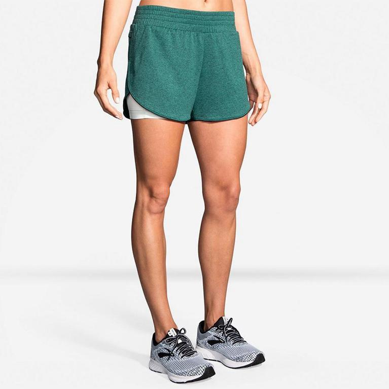 Brooks Womens Rep 3 2-In-1 Running Shorts - Green (934580-VNM)